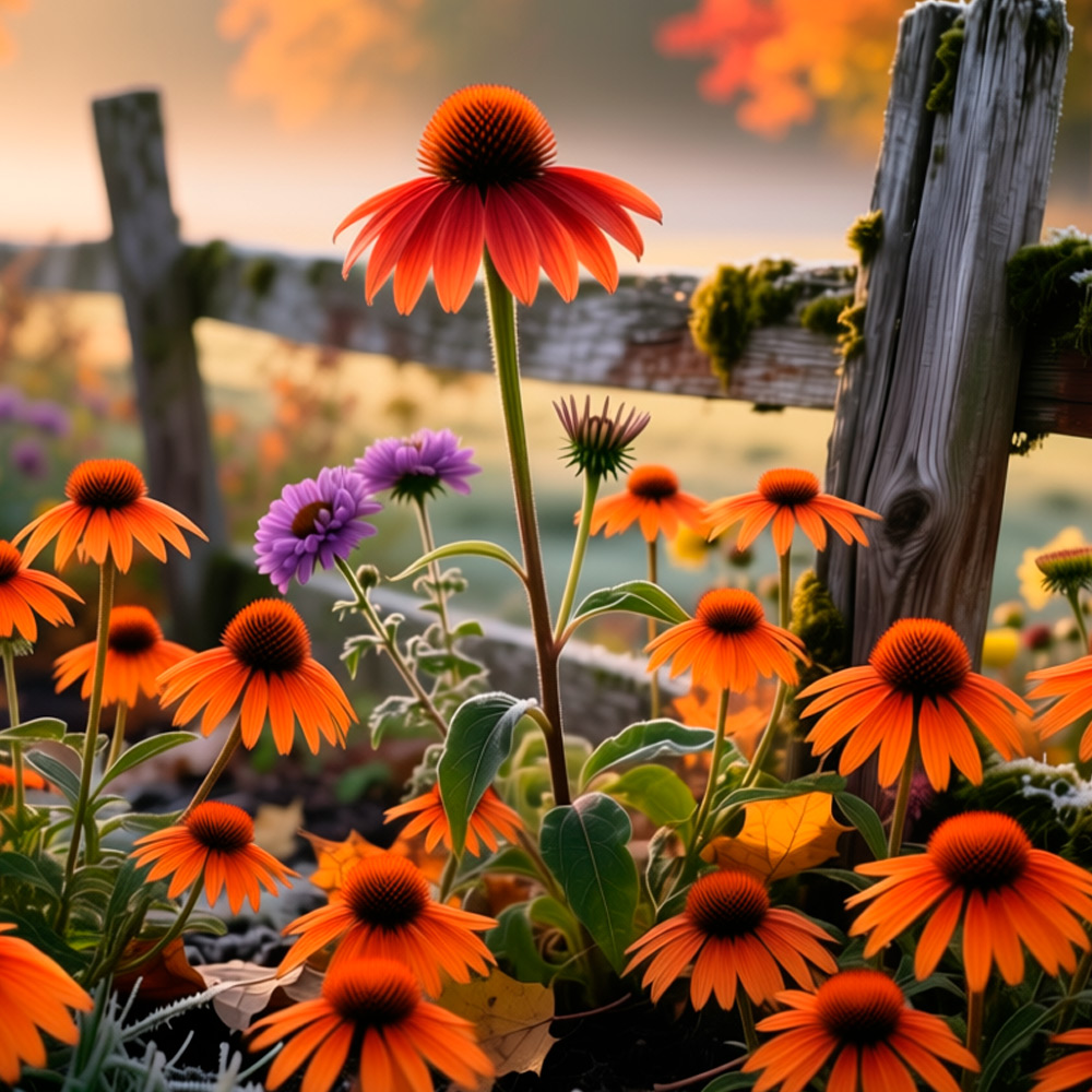 Эхинацеи в саду осенью